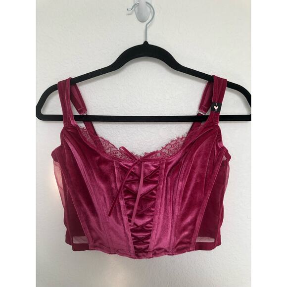 Victoria’s Secret Dream Angels Unlined Lace-Up Velvet Corset Top in Pink - L - Picture 3 of 6